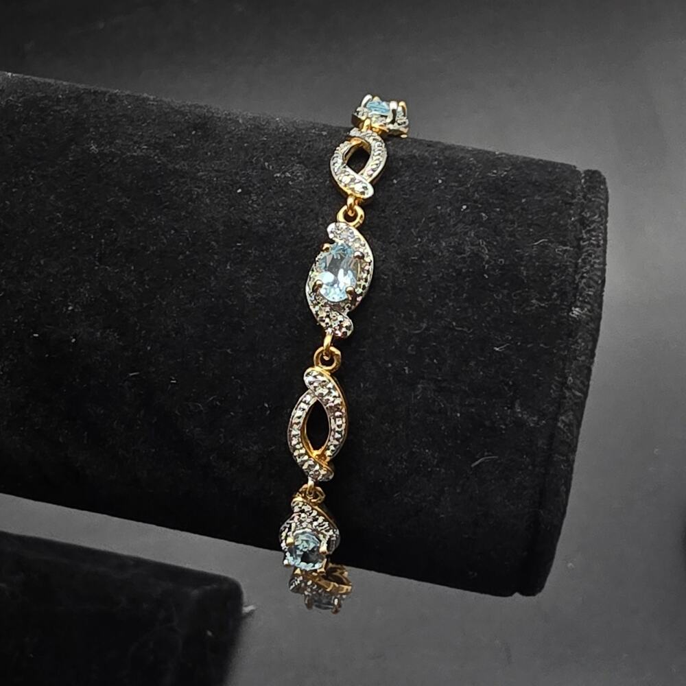 PAJ BB Blue Topaz Tennis Bracelet Lab Created Vintage Costume Jewelry